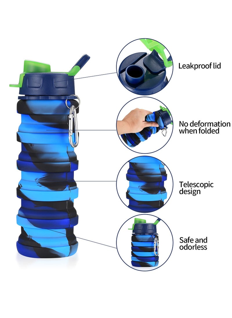 Generic - Collapsible 500ml Sports Water Bottle - Portable Silicone Drink Bottle for Adults, Ideal for Outdoor Fitness, Hiking, and Travel with Camouflage Blue Design and Convenient Buckle. - Image 1
