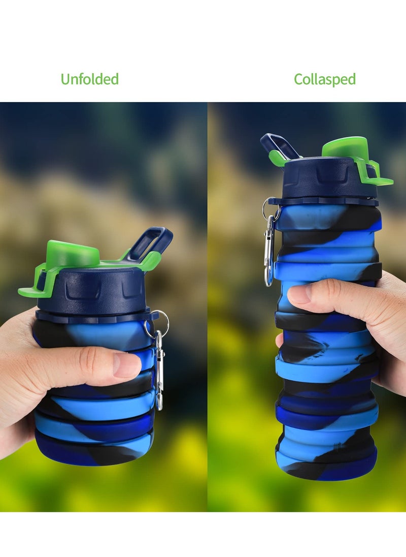 Generic - Collapsible 500ml Sports Water Bottle - Portable Silicone Drink Bottle for Adults, Ideal for Outdoor Fitness, Hiking, and Travel with Camouflage Blue Design and Convenient Buckle. - Image 1