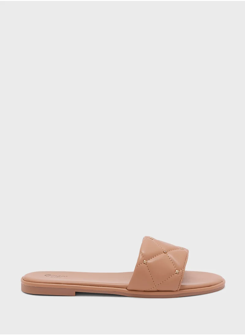 Ginger Stud Detail Quilted Flat Sandal