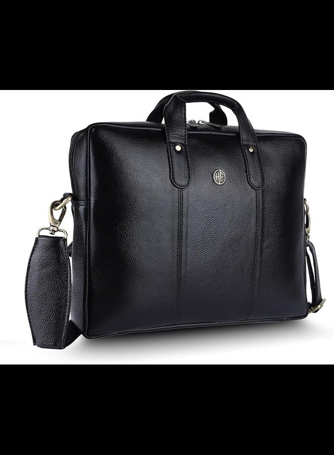  هاموندز فلاي كاتشر حقيبة مكتب من الجلد الطبيعي HAMMONDS FLYCATCHER للرجال، حقيبة كمبيوتر محمول للرجال، حقيبة جلدية للرجال لأجهزة الكمبيوتر المحمول مقاس 15.6 بوصة، حزام قابل للتعديل، مقصورات متعددة، مقاومة للماء، ضمان لمدة عام - أسود - Image 1