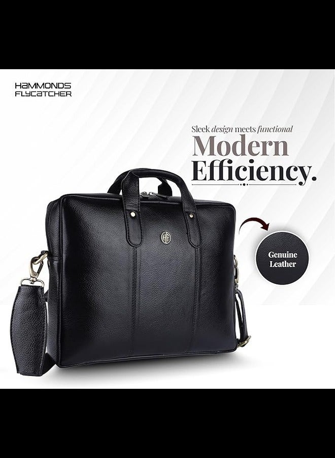  هاموندز فلاي كاتشر حقيبة مكتب من الجلد الطبيعي HAMMONDS FLYCATCHER للرجال، حقيبة كمبيوتر محمول للرجال، حقيبة جلدية للرجال لأجهزة الكمبيوتر المحمول مقاس 15.6 بوصة، حزام قابل للتعديل، مقصورات متعددة، مقاومة للماء، ضمان لمدة عام - أسود - Image 2