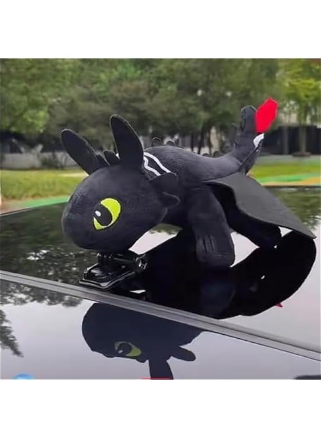 Dragon Car Accessories, Toothless Little Dragon Car Accessory Double Evil Spirit Doll with Suction Cup Helmet Car Motorcycle Sunroof Dragon Decoration (Black+White, 10.6 inch)  - Image 2