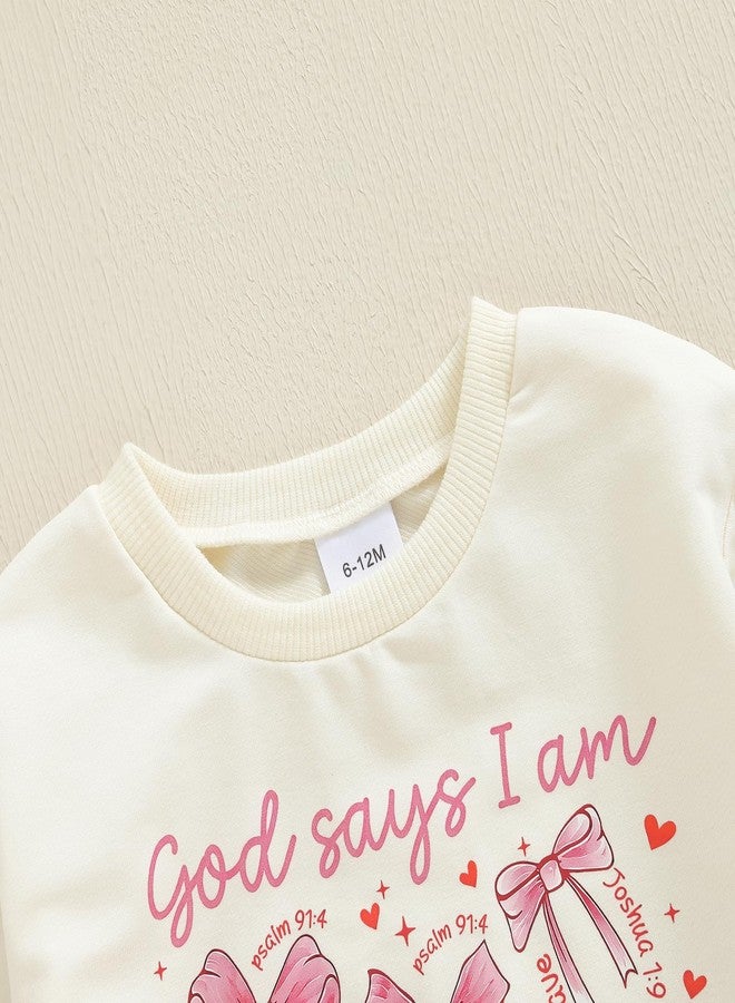 Xnqiwq Christian Baby Girl Clothes God Says I Am Bow Sweatshirt and Pants Set 2Pcs Toddler Girl Fall Winter Outfits (Pink, 18-24 Months) - Image 4