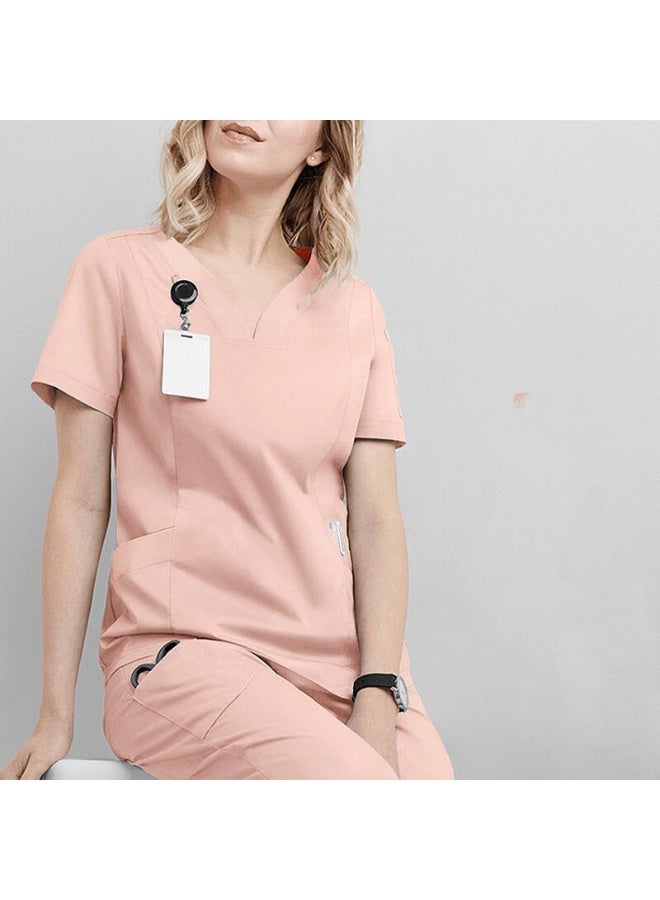 Loquat Womens Medical Scrubs Single Top Medical Uniform Single Printed Top Pink - Image 1