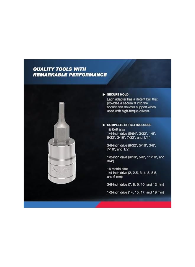 Neiko 10288A Allen Hex Bit Socket Set 32 Piece Sae And Metric Allen Socket Set Allen Head Hex Key Socket Set Made With S2 Steel - Image 3