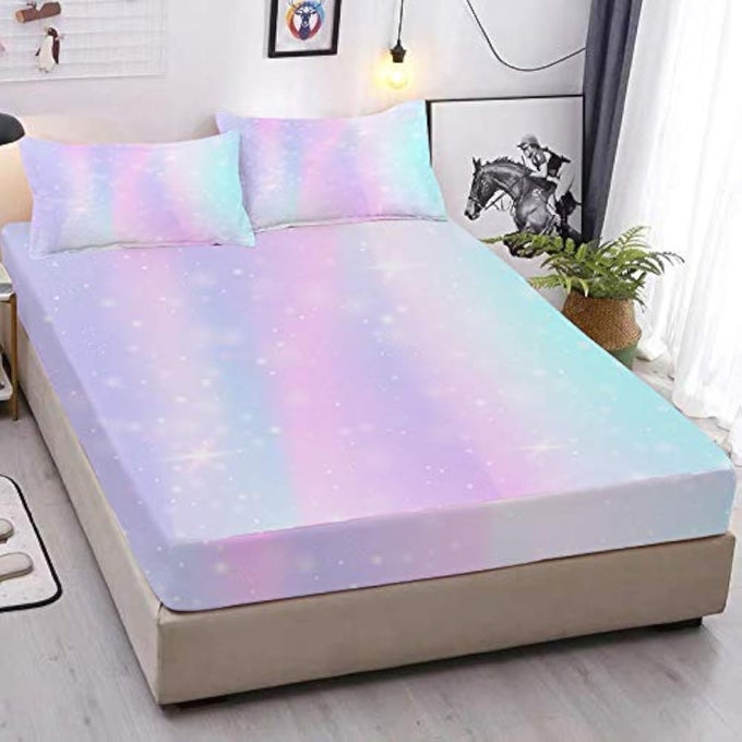 COLORFUL GIRLS FITTED SHEET SET RAINBOW SHEETS 3D RAINBOW TWIN BEDDING SET GIRL BED SHEETS 2PCS BOHO 1 FITTED SHEET WITH 2 PILLOWCASES WRINKLE FREE COZY MICROFIBER FOR GIRLSFULL