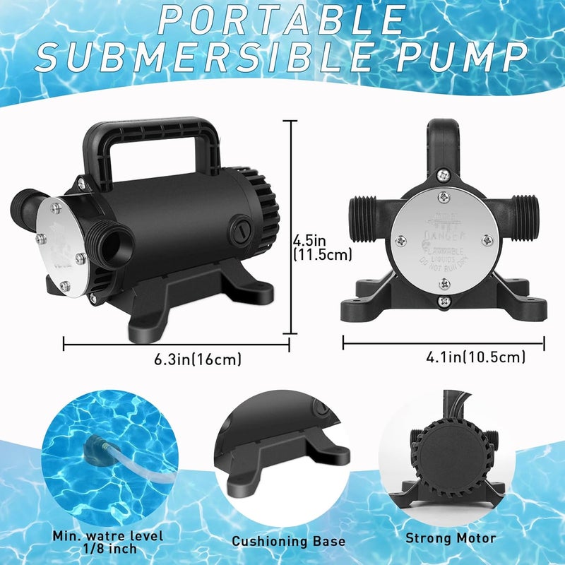 FLOWPAC 115V 1/10 HP 260 GPH Water Transfer Pump - 3/4 inch Ports, Suction Hose, Spare Impeller - NEW Model-Black - Image 2