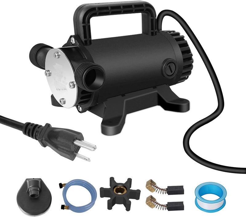 FLOWPAC 115V 1/10 HP 260 GPH Water Transfer Pump - 3/4 inch Ports, Suction Hose, Spare Impeller - NEW Model-Black - Image 1