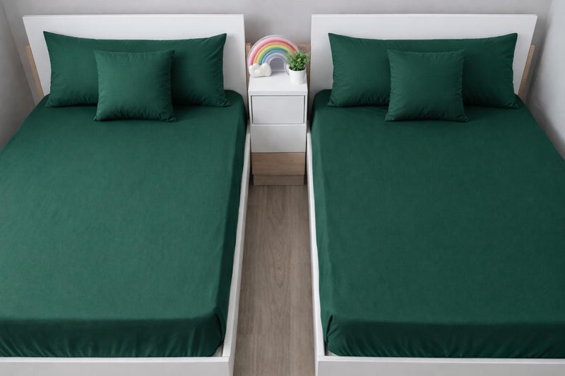 Baby Bed Sheet Set Cotton, Dark Green, Two Bed 120cm, 6 Pieces Includes 2 Elastic Sheet, 2 Pillow and 2 Pillow Cases