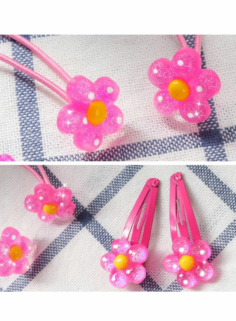 Excefore Kids Jewelry Little Girls Necklace Bracelet Ring Clip-on Earrings Hair Clips Set, Costume Jewelry Party Favors Gift for Dress up Pretend Play - Flower - Image 3