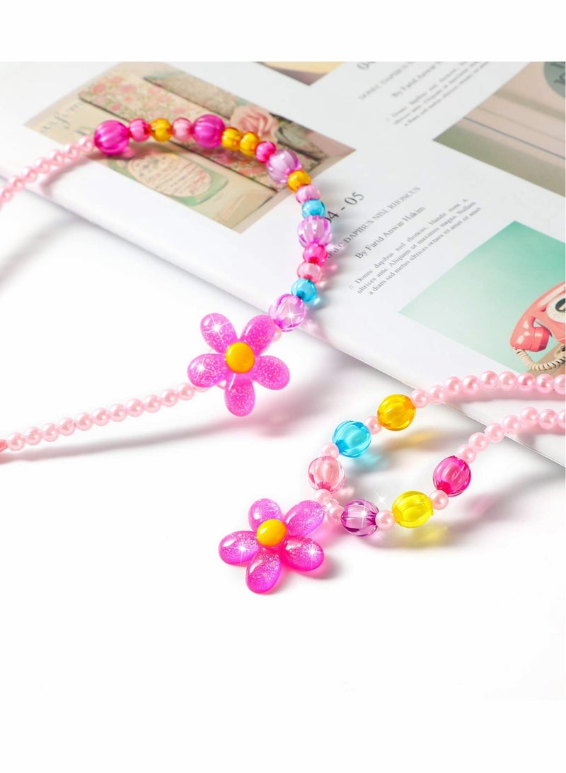 Excefore Kids Jewelry Little Girls Necklace Bracelet Ring Clip-on Earrings Hair Clips Set, Costume Jewelry Party Favors Gift for Dress up Pretend Play - Flower - Image 4