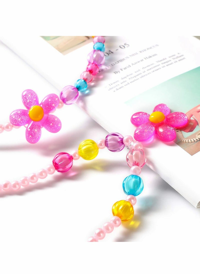 Excefore Kids Jewelry Little Girls Necklace Bracelet Ring Clip-on Earrings Hair Clips Set, Costume Jewelry Party Favors Gift for Dress up Pretend Play - Flower - Image 2