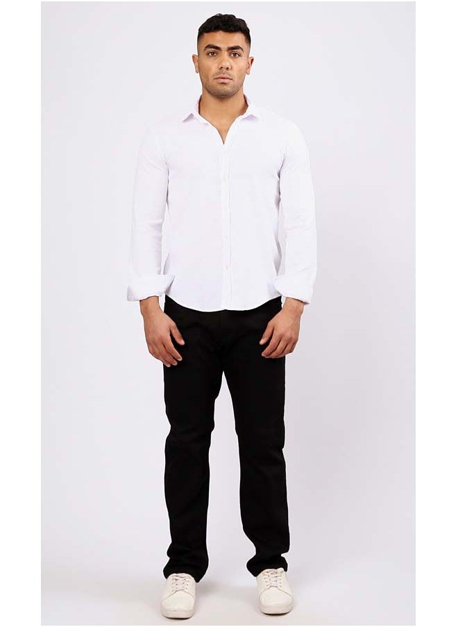RAVIN Self Pattern White Shirt with Turn Down Collar  - Image 5