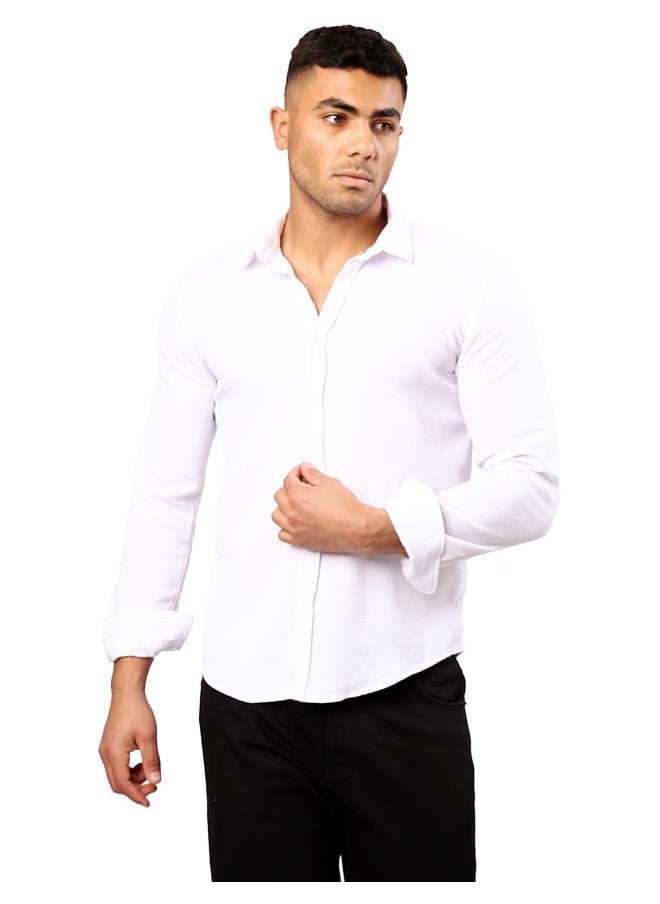 RAVIN Self Pattern White Shirt with Turn Down Collar  - Image 1