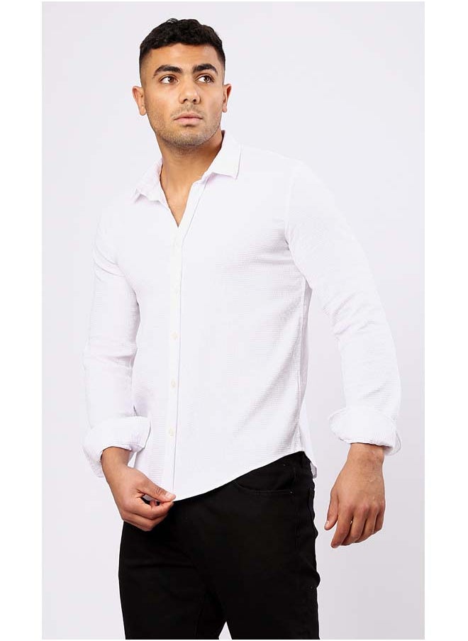 RAVIN Self Pattern White Shirt with Turn Down Collar  - Image 2