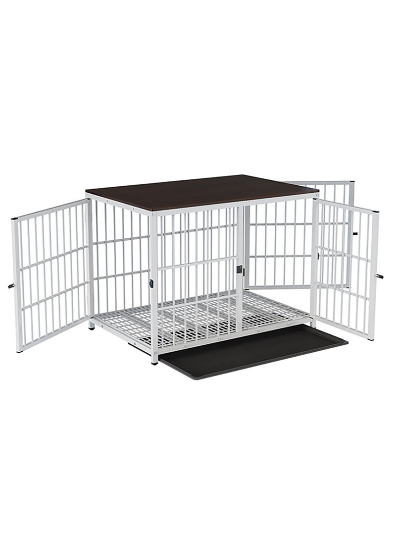 Heavy Duty Dog Crate Large: Wooden End Table Style Unlimited Combinable Pet Metal Cage with Three Doors - Indoor Decorative Doggy Kennel House with Removable Tray