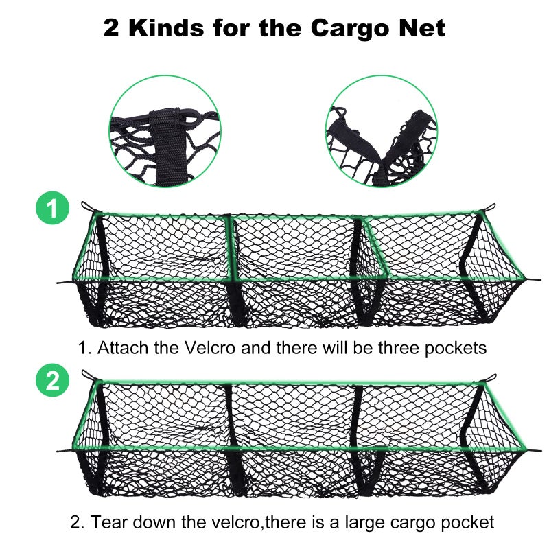 Kaishengyuan Cargo Net Trunk Bed Organizer for Ford/Dodge/GMC/Chevy Silverado/Toyota/Nissan/Honda Pickup Truck, 59" Longer Mesh Storage Net Grocery Holder Heavy Duty Automotive Cargo Net with 3 Detachable Pocket - Image 2