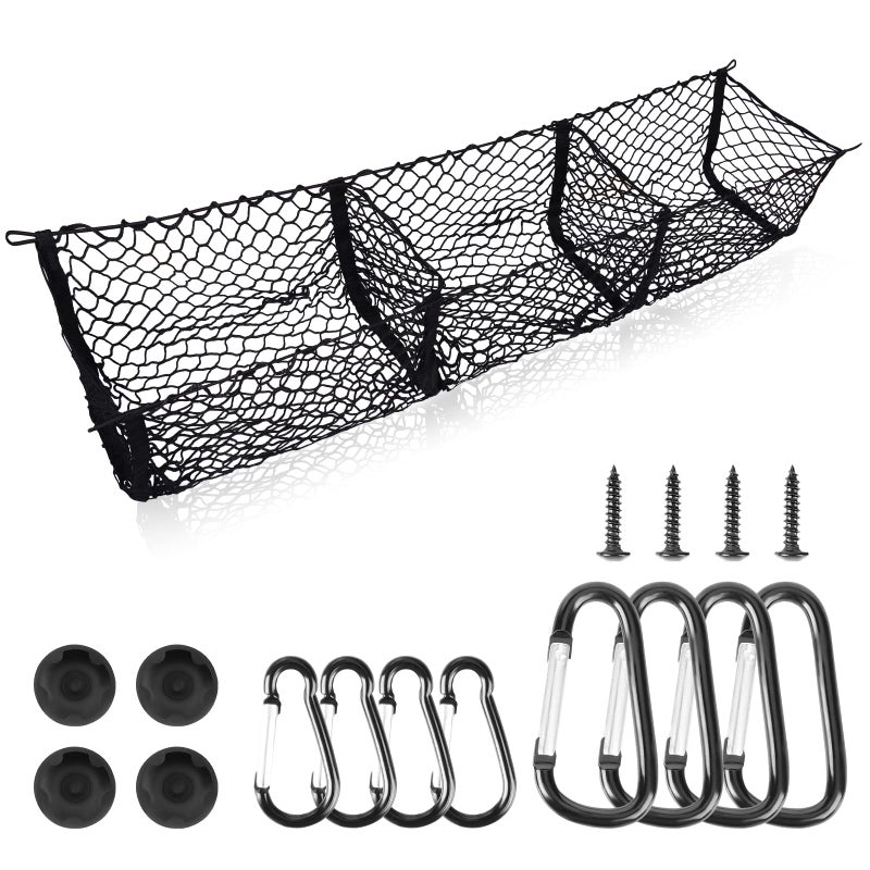 Kaishengyuan Cargo Net Trunk Bed Organizer for Ford/Dodge/GMC/Chevy Silverado/Toyota/Nissan/Honda Pickup Truck, 59" Longer Mesh Storage Net Grocery Holder Heavy Duty Automotive Cargo Net with 3 Detachable Pocket - Image 1