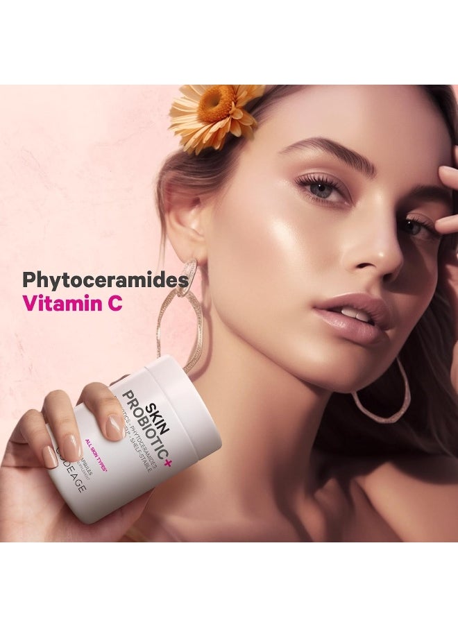 Codeage - Skin Probiotics + Prebiotics - Skin Care Routine Supplement - 50 Billion Cfu - Ayurvedic Botanical Herbs - Face Probiotics - Shelf Stable Cleanser, Non-Gmo, Vegan - 60 Capsules - Image 1