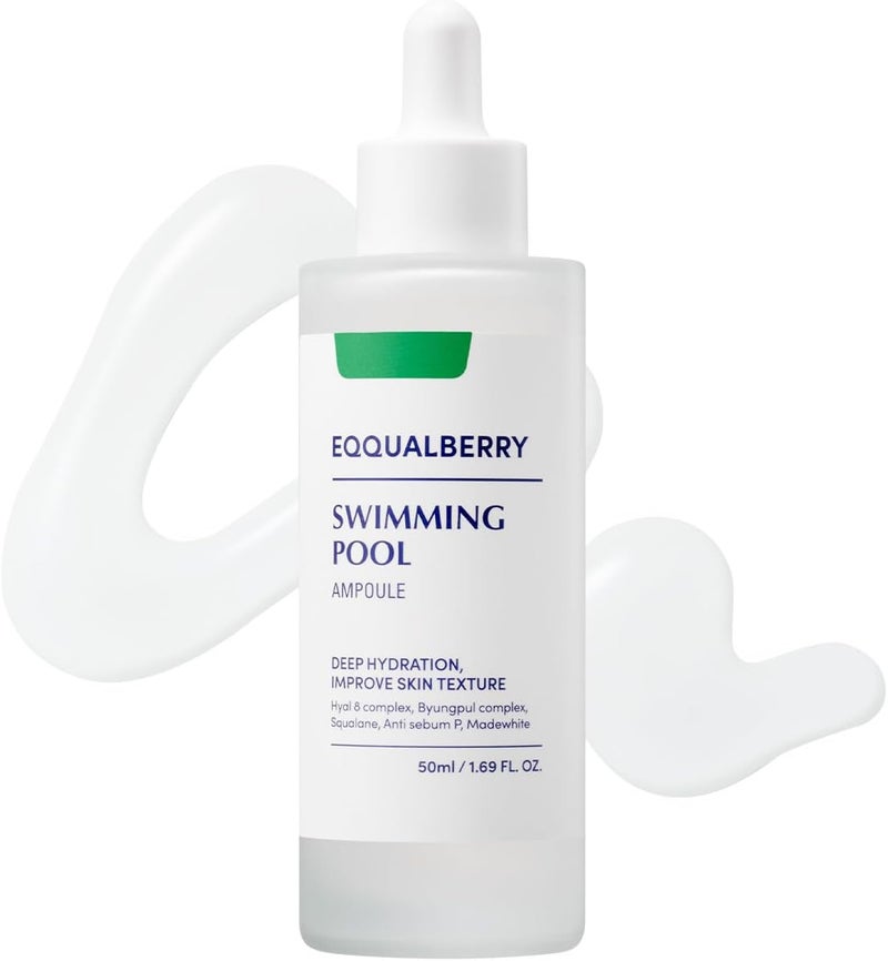eqqualberry Swimming Pool Ampoule 1.69 Fl. Oz. 50ml | Hyaluronic Acid Serum for Face, Daily Hydration Boost with 5-CICA Complex, Soothing for All Skin Type, Korean Vegan Skincare - Image 1
