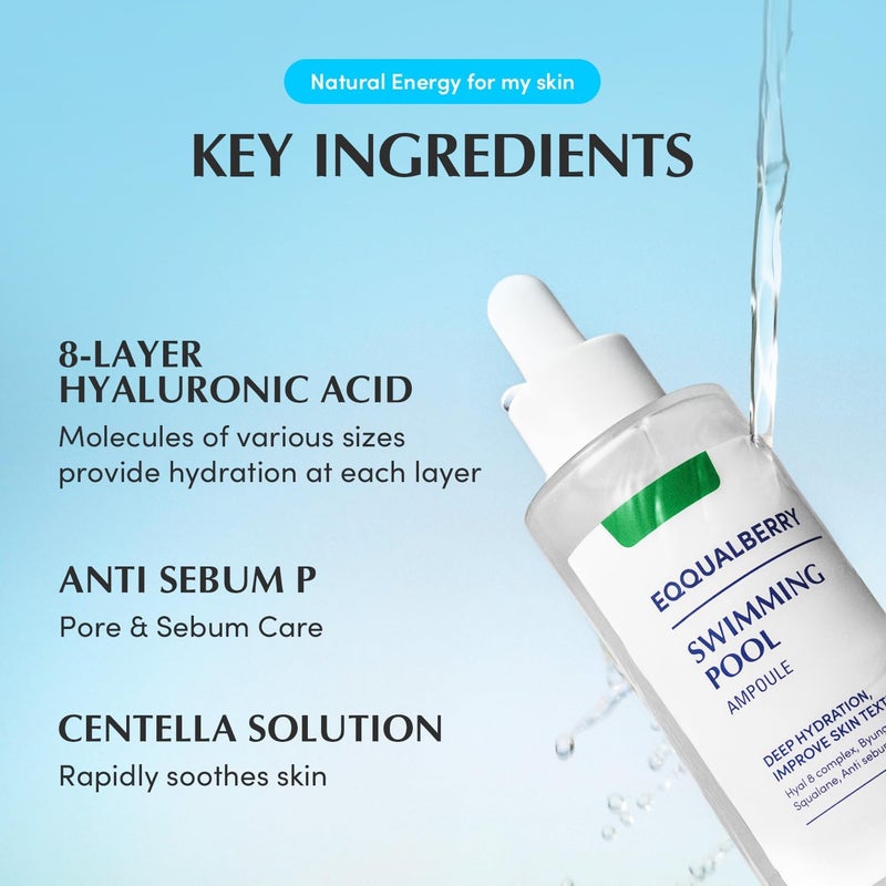 eqqualberry Swimming Pool Ampoule 1.69 Fl. Oz. 50ml | Hyaluronic Acid Serum for Face, Daily Hydration Boost with 5-CICA Complex, Soothing for All Skin Type, Korean Vegan Skincare - Image 4