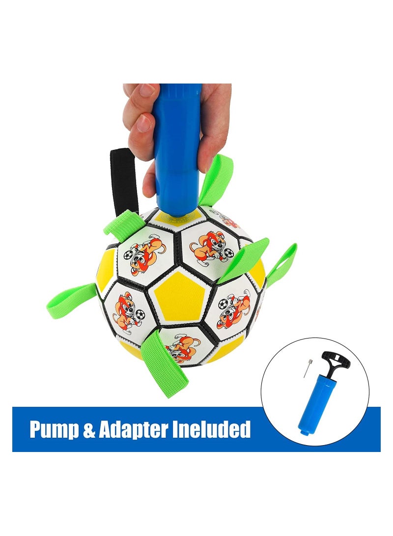 KASTWAVE Dog Toys Soccer Ball with Straps, World Cup Interactive Dog Toys for Tug of War, Puppy Birthday Gifts, Dog Tug Toy, Dog Water Toy, Durable Dog Balls for Small and Medium Dogs Yellow - Image 4