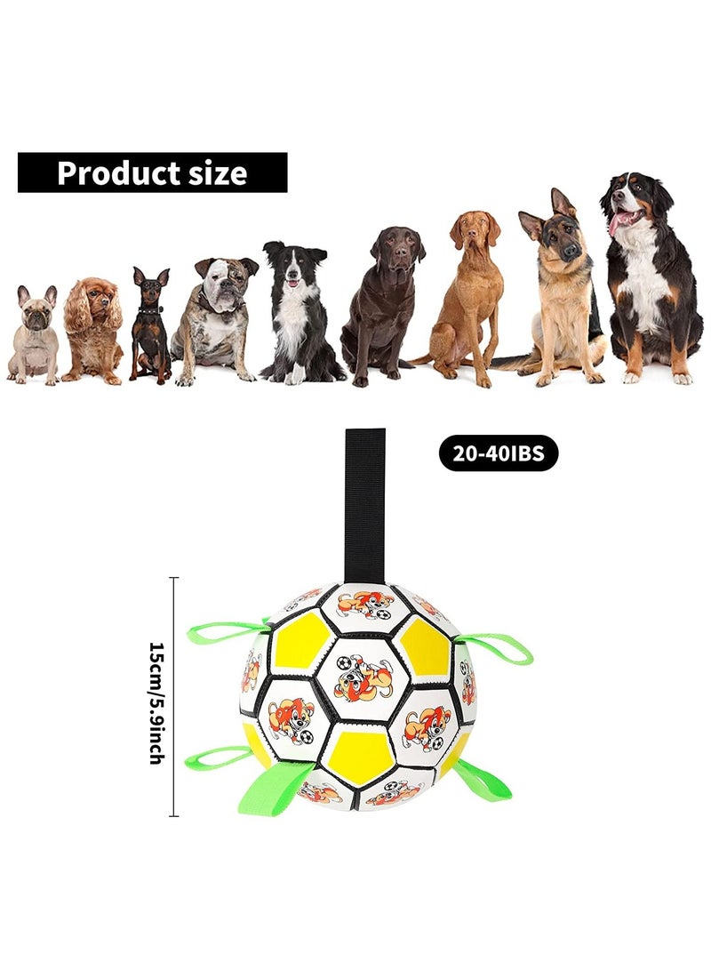 KASTWAVE Dog Toys Soccer Ball with Straps, World Cup Interactive Dog Toys for Tug of War, Puppy Birthday Gifts, Dog Tug Toy, Dog Water Toy, Durable Dog Balls for Small and Medium Dogs Yellow - Image 2