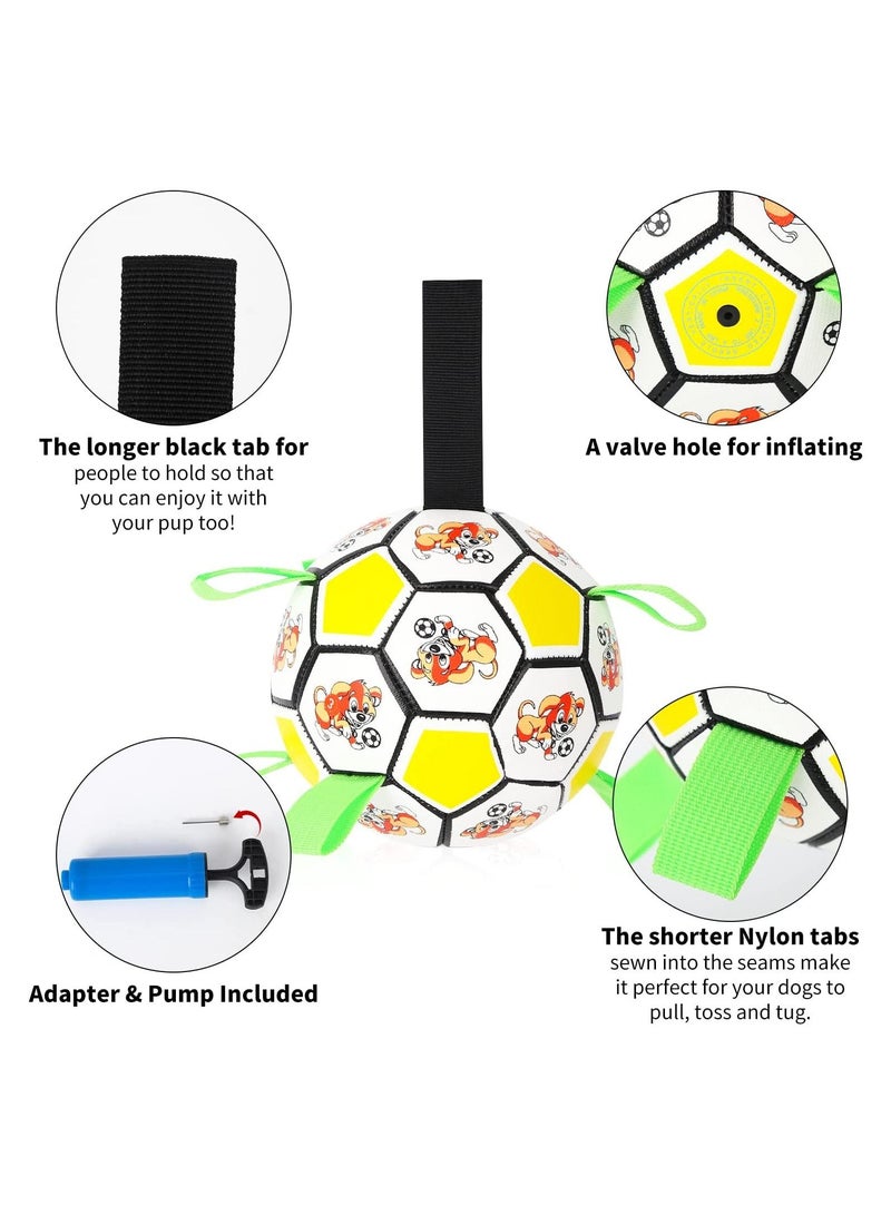 KASTWAVE Dog Toys Soccer Ball with Straps, World Cup Interactive Dog Toys for Tug of War, Puppy Birthday Gifts, Dog Tug Toy, Dog Water Toy, Durable Dog Balls for Small and Medium Dogs Yellow - Image 3