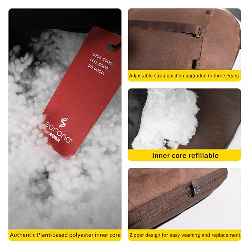 POKSRI Genuine Leather Car Neck Pillow for headrest,Support Drive Seats Head Cushion,Real Cow Leather,11.8x7.5”,Plant-Based Polyester,Thickness & Height Adjustable,Inner Liner fillable(Coffee,1p) - Image 4