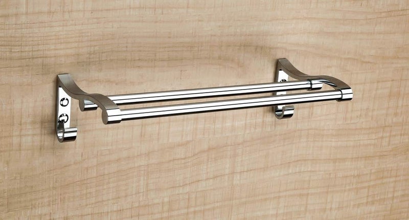 Handy Stianless steel bathroom Double Towel rod with hook | towel stand | towel rod| bathroom towel stand | towel bar | towel holder with cloths hook (Size-18 inch/Pack of-1) - Image 1