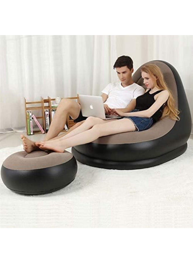 فكسر كرسي أريكة قابل للنفخ مع مسند للقدمين، كرسي استرخاء قابل للنفخ، مقعد شاطئ محمول للجلوس في الهواء الطلق والتخييم والسفر - Image 3