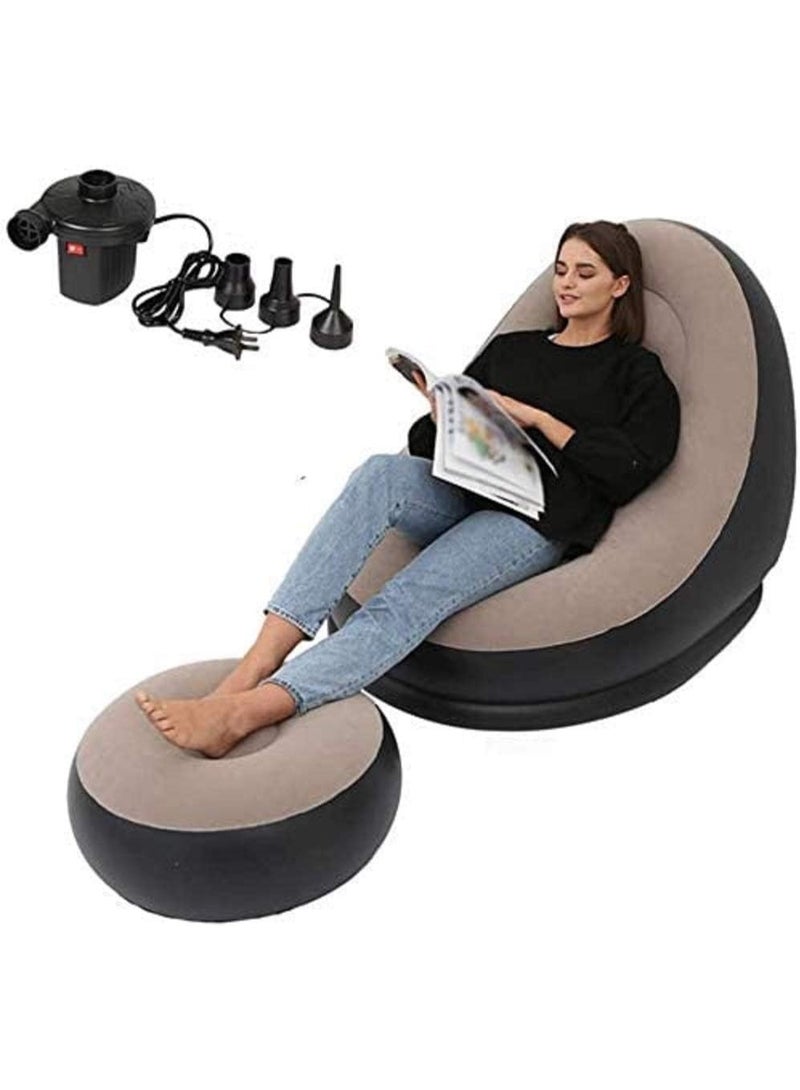 فكسر كرسي أريكة قابل للنفخ مع مسند للقدمين، كرسي استرخاء قابل للنفخ، مقعد شاطئ محمول للجلوس في الهواء الطلق والتخييم والسفر - Image 4