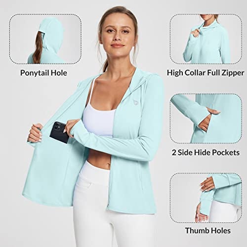 baleaf Women's SPF Jacket Sun Shirt UV Protection Hoodie Zip Up Long Sleeve Hooded Summer Clothing Running Hiking Spa Retreat M Blue - Image 4