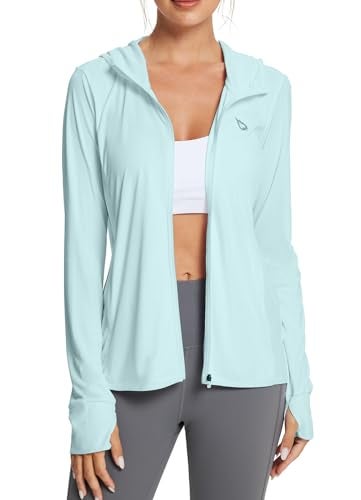 baleaf Women's SPF Jacket Sun Shirt UV Protection Hoodie Zip Up Long Sleeve Hooded Summer Clothing Running Hiking Spa Retreat M Blue - Image 1
