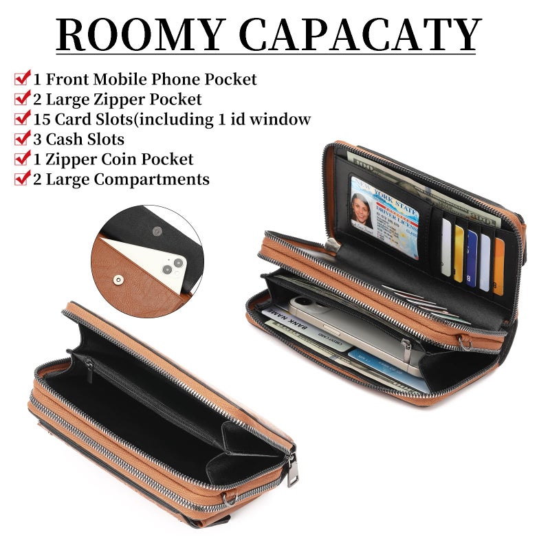 FALAN MULE Crossbody Bags for Women Small Leather Cell Phone Wallet Wristlet Purse with Zip Around 2 Strap - Image 4