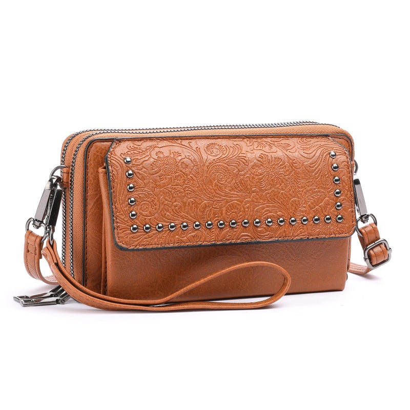 FALAN MULE Crossbody Bags for Women Small Leather Cell Phone Wallet Wristlet Purse with Zip Around 2 Strap - Image 1