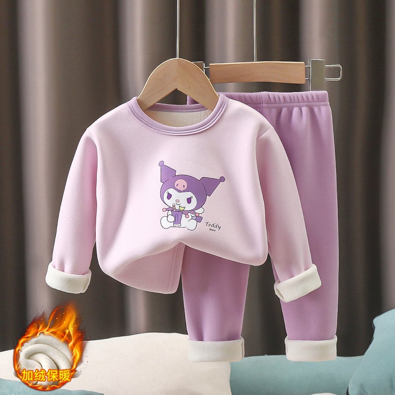 Children'S Cartoon Pattern Thermal Suit For , Fleece-Lined And Thickened Homewear, Class A Cartoon Thermal Underwear For Older Children - Image 5