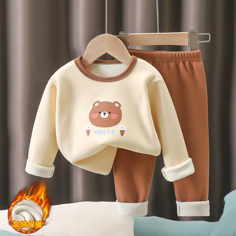 Children'S Cartoon Pattern Thermal Suit For , Fleece-Lined And Thickened Homewear, Class A Cartoon Thermal Underwear For Older Children - Image 4