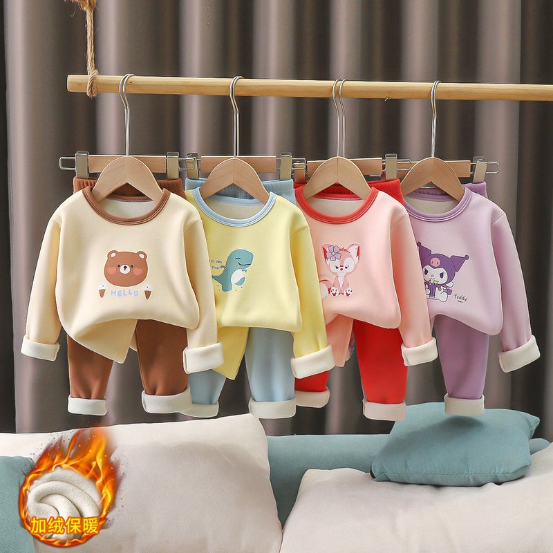 Children'S Cartoon Pattern Thermal Suit For , Fleece-Lined And Thickened Homewear, Class A Cartoon Thermal Underwear For Older Children - Image 2