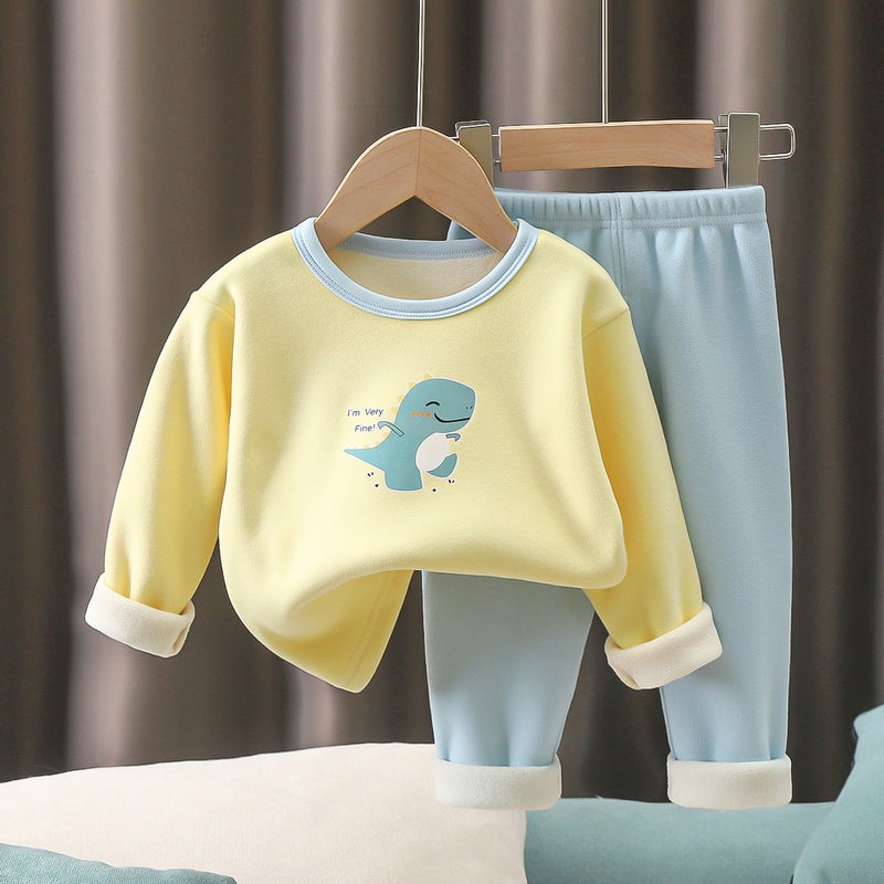 Children'S Cartoon Pattern Thermal Suit For , Fleece-Lined And Thickened Homewear, Class A Cartoon Thermal Underwear For Older Children - Image 1
