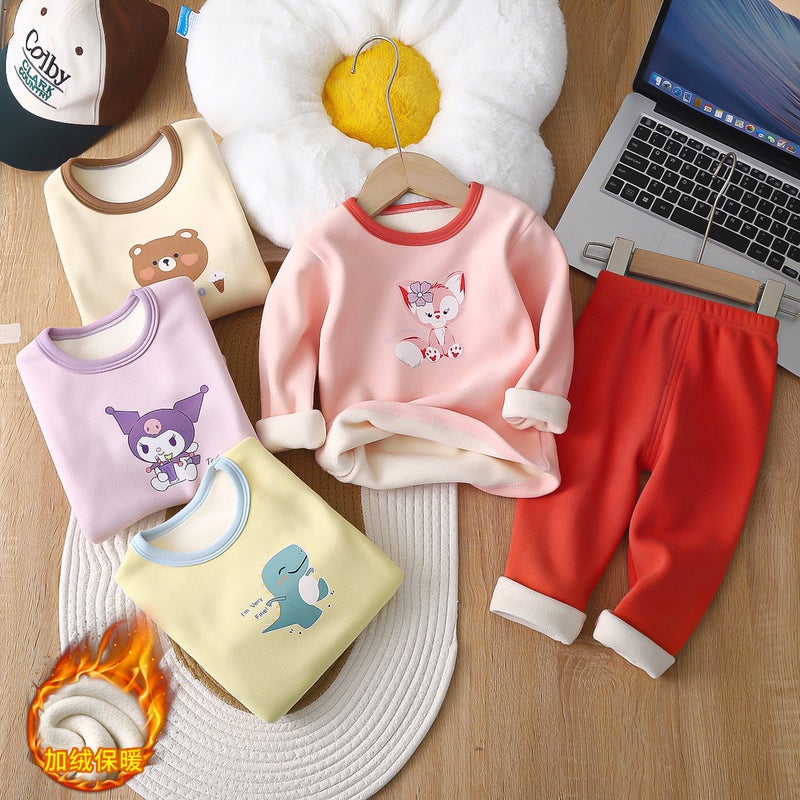 Children'S Cartoon Pattern Thermal Suit For , Fleece-Lined And Thickened Homewear, Class A Cartoon Thermal Underwear For Older Children - Image 3