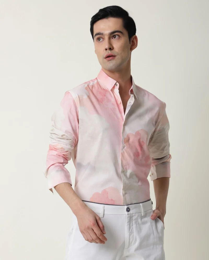 Rare Rabbit Rare Rabbit Men's Fife Pink Viscose Fabric Full Sleeves Abstract Print Shirt