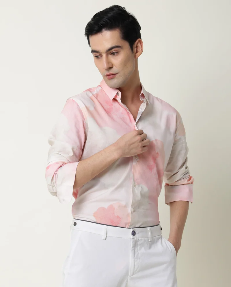 Rare Rabbit Rare Rabbit Men's Fife Pink Viscose Fabric Full Sleeves Abstract Print Shirt