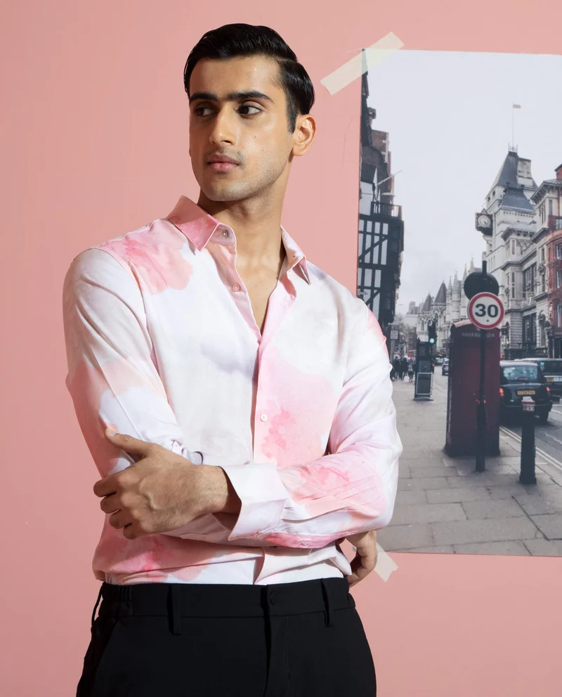 Rare Rabbit Rare Rabbit Men's Fife Pink Viscose Fabric Full Sleeves Abstract Print Shirt