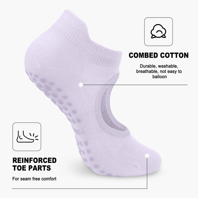 BLONGW 5 Pairs Non Slip Pilates Socks with Grips for Women, Grip Socks for Yoga Ballet Barefoot Workout Anti Skid Athletic Socks - Image 4