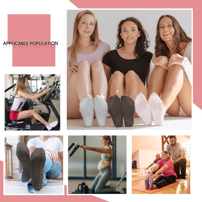 BLONGW 5 Pairs Non Slip Pilates Socks with Grips for Women, Grip Socks for Yoga Ballet Barefoot Workout Anti Skid Athletic Socks - Image 2