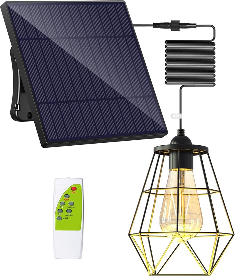 intelamp Solar Pendant Lights Indoor Outdoor, 4000mAh Gazebo Shed Chandeliers with Remote Dust to Dawn Mode 16.4Ft Hanging Lighting Interior for Outside Barns Toolsheds Chicken Coop - Image 1