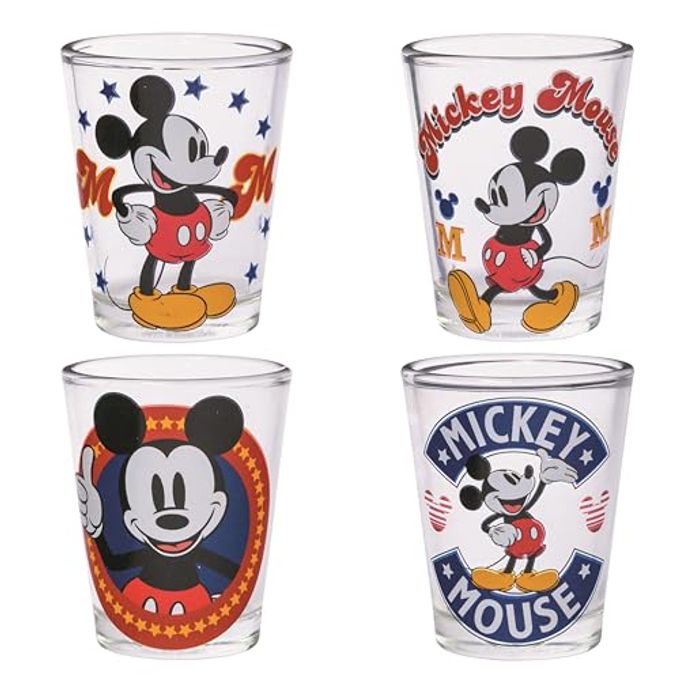 Silver Buffalo Disney Classic Mickey Mouse 4 Pack Mini Glasses, 1.5 Ounces