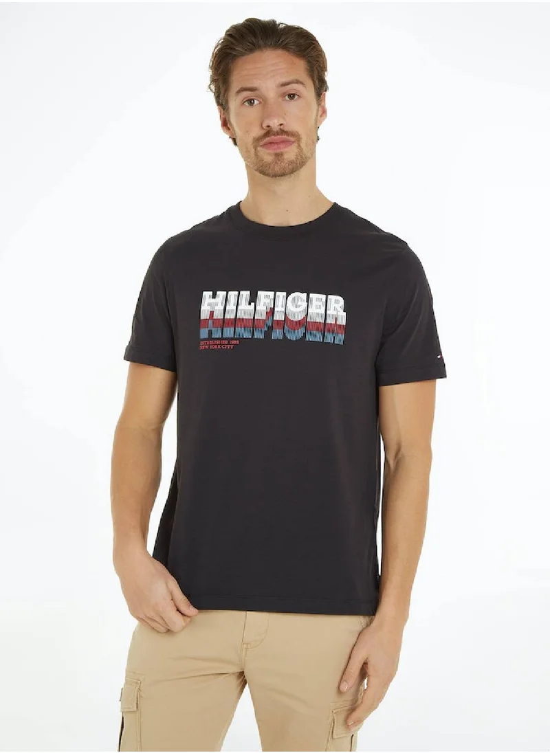 TOMMY HILFIGER Men's Faded Hilfiger Logo T-Shirt - Cotton, Black