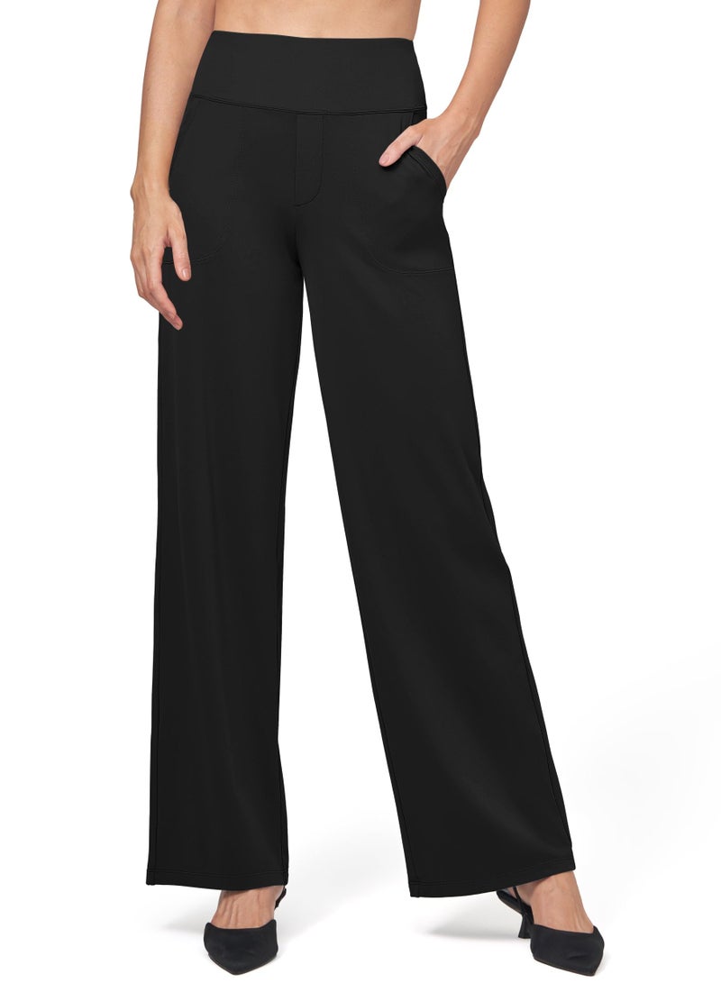 Willit Women's Yoga Pants Wide Leg Dress Work Pants Stretch Casual Pants Slacks with Pockets High Waist 30" Black 3XL - Image 2